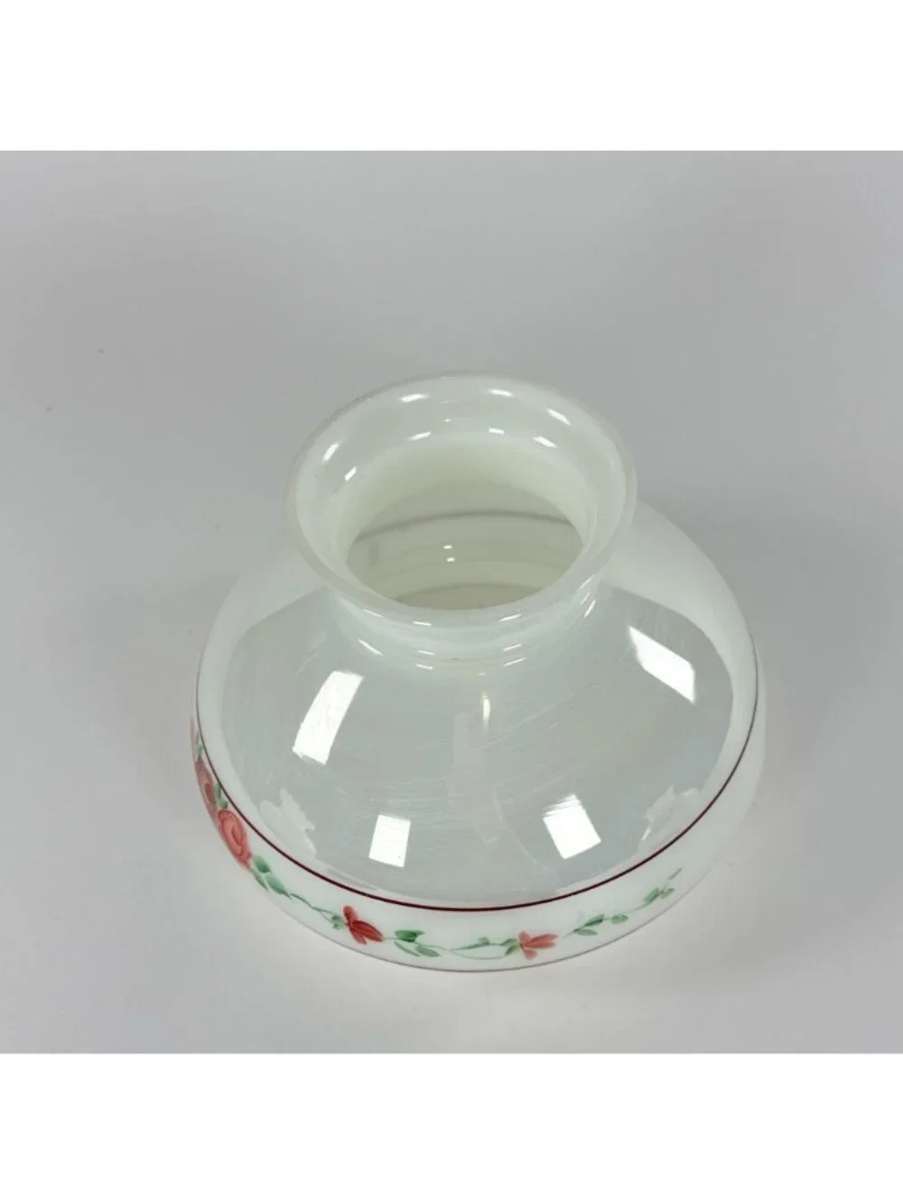Vintage White Glass Lamp Shade W Hand Painted Roses 4-In Fitter Floral Accent 6.